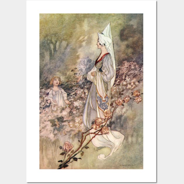 Vintage Girl in Rose Garden by Charles Robinson Wall Art by vintage-art